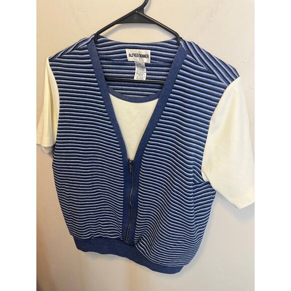Vintage 90s Alfred Dunner Short Sleeve Blue Zip Sweater Vest Size Small - Picture 5 of 8